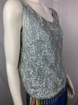 Vintage 1950s Hand Beaded Baby Blue Knit Top