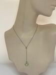 Vintage Y2K Grosse Rhodium Plated Necklace With Green Stone Glass Pendant