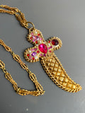 Vintage Cross Necklace With Pink Glass Crystals