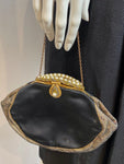 Vintage evening satin bag with ormolu frame and pearls