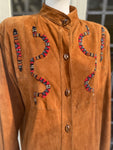 Snake Embroidered Suede Shirt Jacket