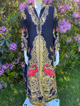Red Peacocks and Gold Metal Thread Embroidered Kaftan
