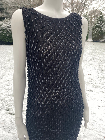 1960s Black Beaded Bodycon Body hugging knit dress
