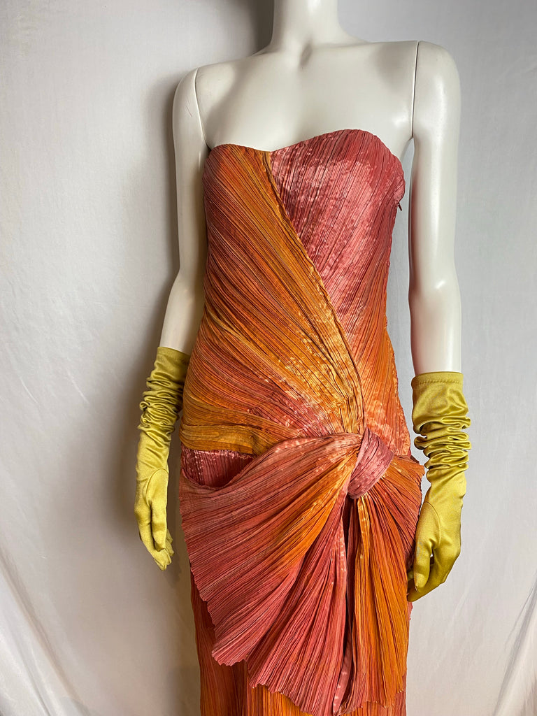 fortuny orange dress Fortuny Inspired Pleated Siena Silk Gown
