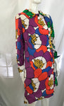Vintage 1970s Pure Silk Flower Power Coat Dress