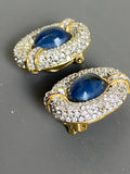 Blue Glass Cabochon Clip on Earrings