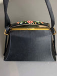 Vintage 1950s Needlepoint Black Satin Mini Bag