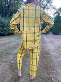 Vintage Yellow Check Cotton Summer Trousers Suit