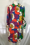 Vintage 1970s Pure Silk Flower Power Coat Dress