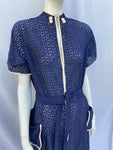 1940s Midnight Blue Broderie Anglais Dress