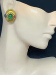 Vintage Green Cabochon Clip On Earrings
