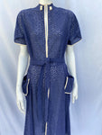 1940s Midnight Blue Broderie Anglais Dress