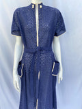1940s Midnight Blue Broderie Anglais Dress