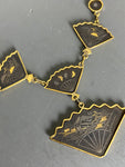 Vintage Japanese Damascene Drop Fan Necklace