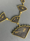 Vintage Japanese Damascene Drop Fan Necklace
