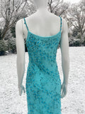 1990s Bias Cut Beaded Blue Dress