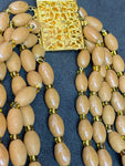 Vintage Five Strand Beige Glass Bead Necklace