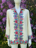 Vintage White Wool Jacket with Floral Embroidery