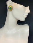 Vintage Green Cabochon Clip On Earrings