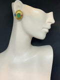 Vintage Green Cabochon Clip On Earrings