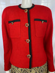 Vintage Red Bouclé Jacket with Heart Glass Buttons