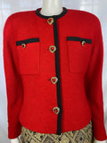 Vintage Red Bouclé Jacket with Heart Glass Buttons