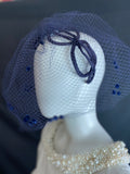 Vintage Blue Veil Headband with Full Head Coverage