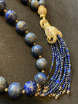 Ram Head Tasselled Lapis Lazuli Bead Necklace