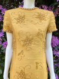 Vintage 1960s Long Mustard Yellow Taffeta Silk Dress
