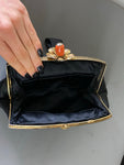 Vintage 1940s Sateen Evening Wristlet Bag with Coral