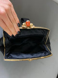 Vintage 1940s Sateen Evening Wristlet Bag with Coral