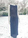 1960s Black Beaded Bodycon Body hugging knit dress