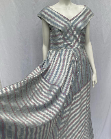 1950s Blue Pink Satin Swing Dress