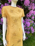 Vintage 1960s Long Mustard Yellow Taffeta Silk Dress