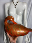 Japanese red papier-mâché duck with gold storks