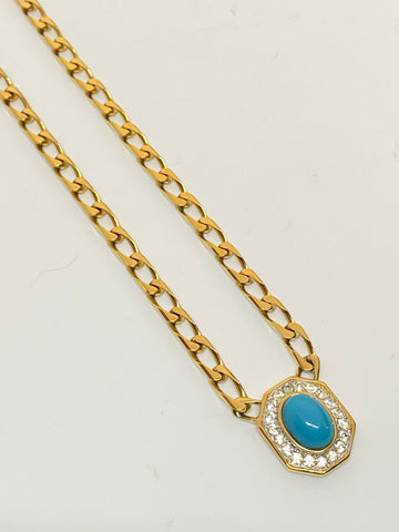 Vintage Nina Ricci Chain Necklace with Turquoise Glass