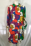 Vintage 1970s Pure Silk Flower Power Coat Dress