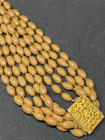 Vintage Five Strand Beige Glass Bead Necklace