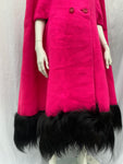 Vintage Shocking Pink Cape Coat with Fur