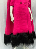 Vintage Shocking Pink Cape Coat with Fur