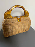 Vintage Wicker Bag with Butterscotch Lucite Handle