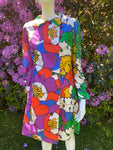 Vintage 1970s Pure Silk Flower Power Coat Dress
