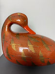 Japanese red papier-mâché duck with gold storks