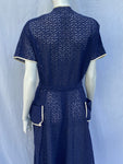 1940s Midnight Blue Broderie Anglais Dress