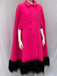 Vintage Shocking Pink Cape Coat with Fur