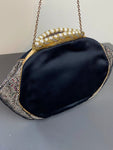 Vintage evening satin bag with ormolu frame and pearls