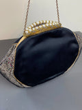 Vintage evening satin bag with ormolu frame and pearls