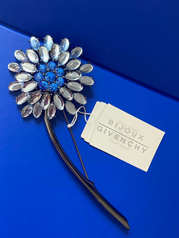 Vintage Givenchy Blue Glass Flower Pin/Brooch