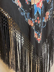 Art Deco Black Silk and Roses Piano Shawl