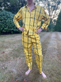 Vintage Yellow Check Cotton Summer Trousers Suit